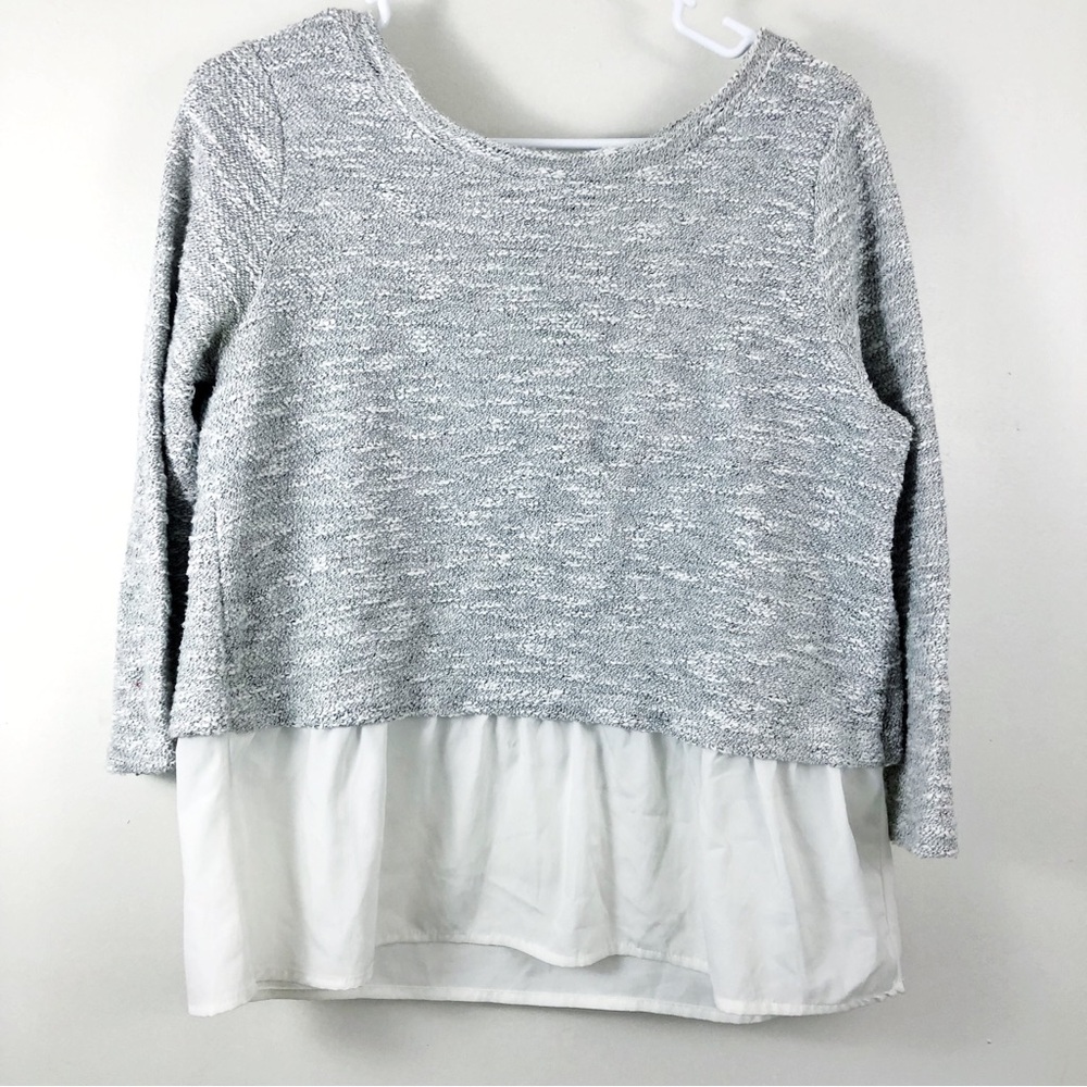 Anthropologie Postmark Marled Gray Sweater Off-White Lined Layered Top Medium